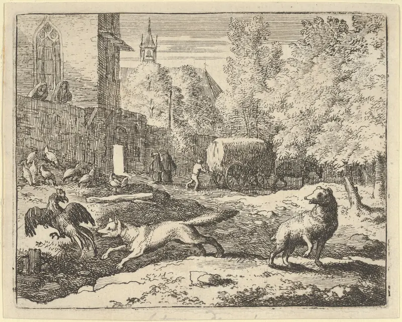 Renard Wants to Find a Rooster from Hendrick van Alcmar's Renard The Fox Wall Art by Allart van Everdingen - High-Resolution Digital Print