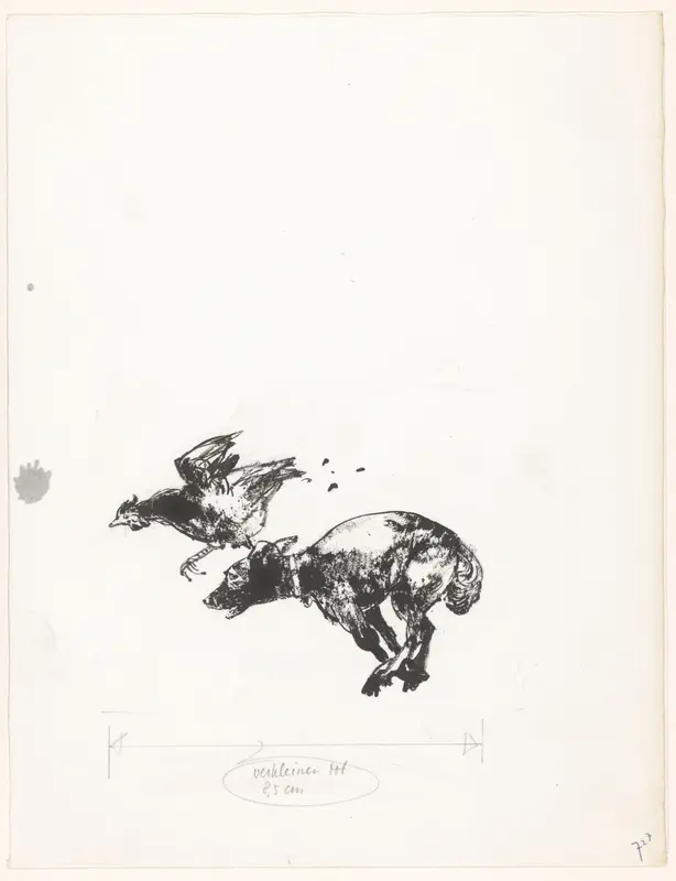 Rennende hond en vliegende kip Wall Art by Jaap Nieuwenhuis - High-Resolution Digital Print