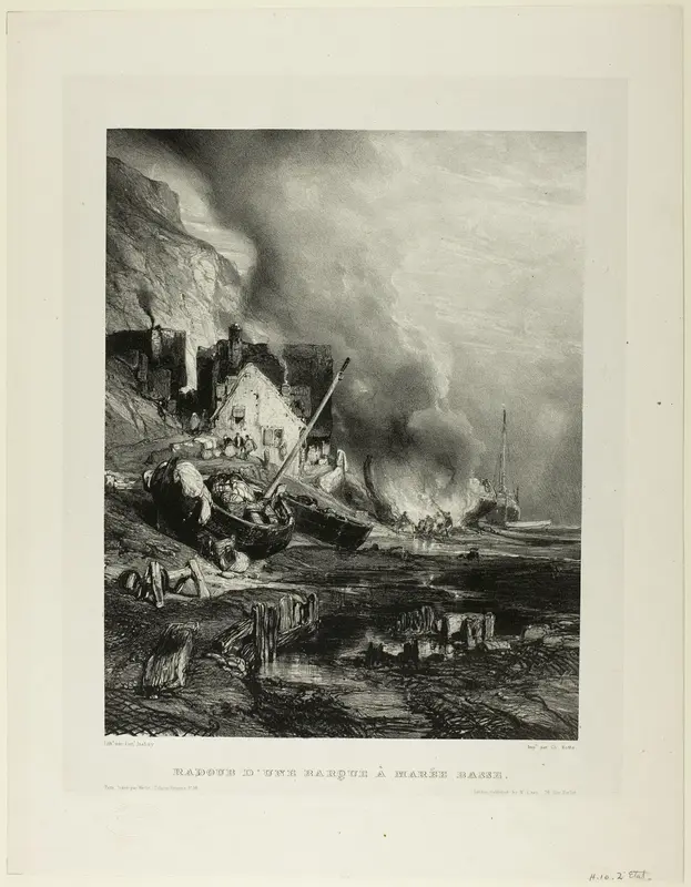 Repair of a Ship at Low Tide, plate four from Six Marines Wall Art by Eugène Isabey - High-Resolution Digital Print