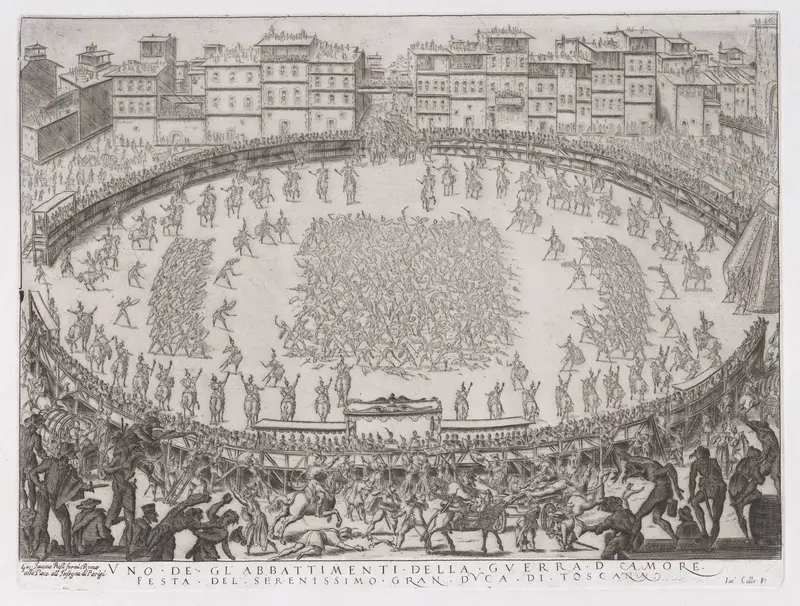 Reprint of Le Combat des Sections d'Infantrie (The Battle of the Sections of Infantry), from La Guerre d'Amour (Guerra d'Amore) (War of Love) by Jacques Callot - High-Resolution Digital Print