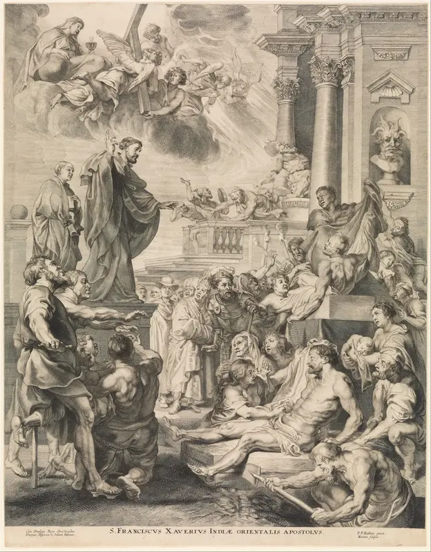 Reproductive Print of the Miracles of St. Francis Xavier Altarpiece by Ignatius Cornelis Marinus - High-Resolution Digital Print