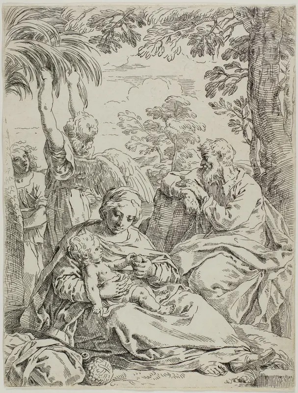 Rest on the Flight into Egypt Wall Art by Simone Cantarini - High-Resolution Digital Print