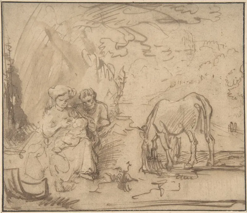 Rest on the Flight into Egypt Wall Art by Rembrandt (Rembrandt van Rijn) - High-Resolution Digital Print