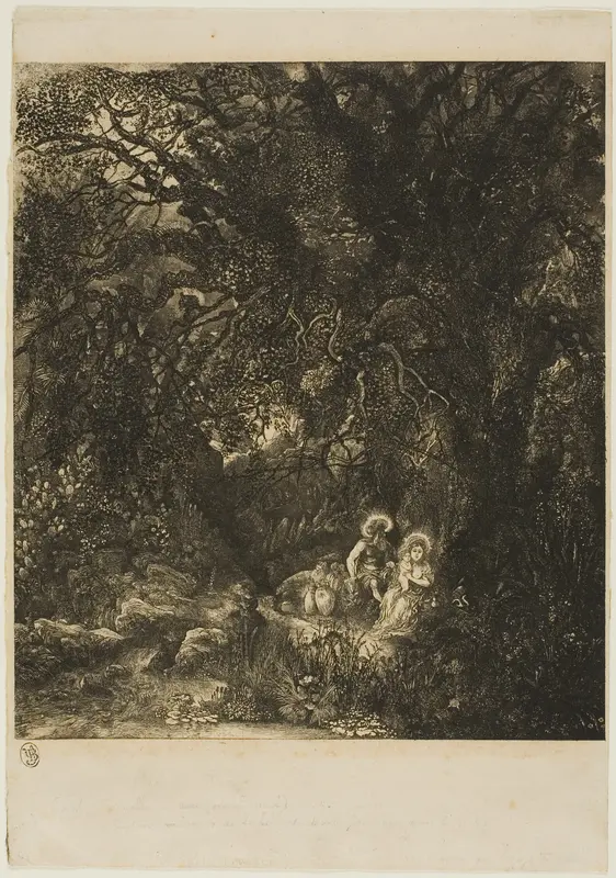 Rest on the flight into Egypt with Saddled Donkey