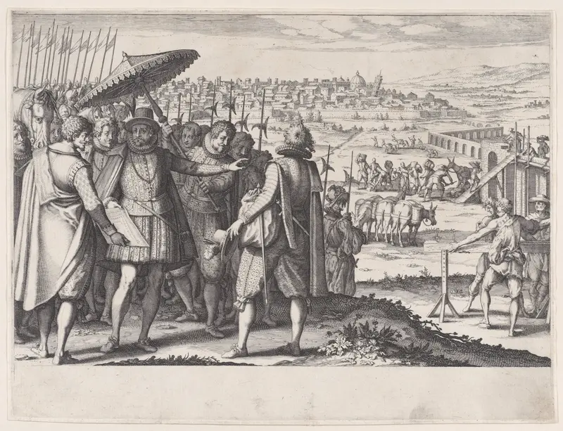 Restauration de L'Aqueduc de Pise (Restoring the Aqueduct in Pisa), from "La Vie de Ferdinand Ier de Medici" (The Life of Ferdinand I de'Medici) Wall Art by Jacques Callot - High-Resolution Digital Print
