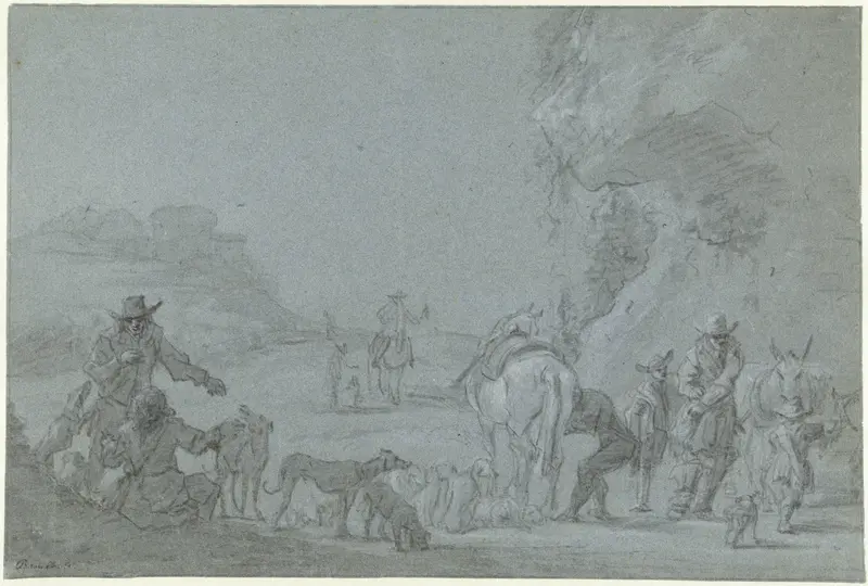 Resting Huntsmen in an Italianate Landscape Wall Art by Jan Asselijn - High-Resolution Digital Print