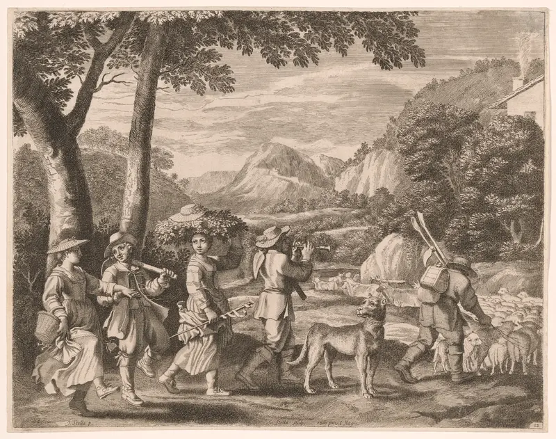 Returning from Work, Plate 12 from Pastorales Wall Art by Claudine Bouzonnet-Stella - High-Resolution Digital Print