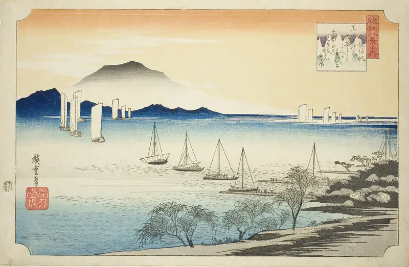 Returning Sails at Yabase (Yabase no kihan), from the series "Eight Views of Omi (Omi hakkei no uchi)"