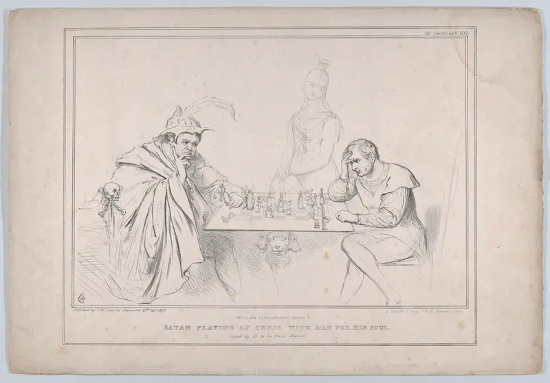 Retzsch's Extraordinary Design of Satan Playing at Chess with Man for his Soul Wall Art by John Doyle - High-Resolution Digital Print