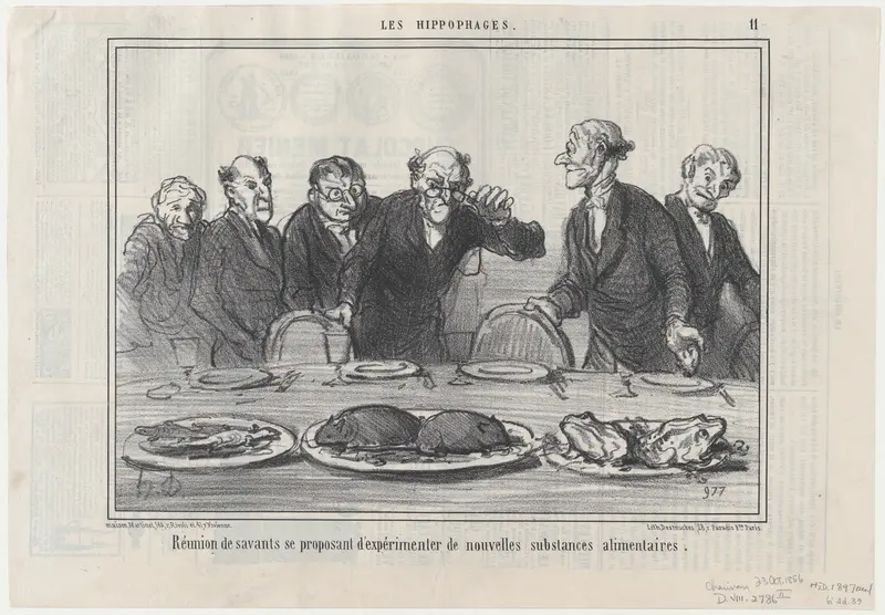 Réunion de savants se proposant..., from Les Hippophages, published in Le Charivari, October 23, 1856 Wall Art by Honoré Daumier - High-Resolution Digital Print