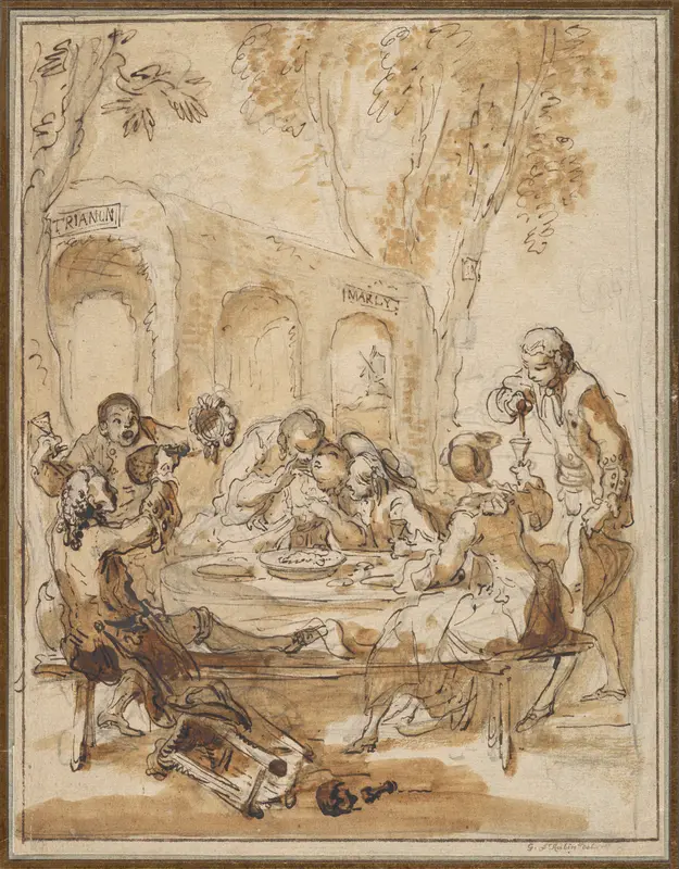 Revelers at a Table in the Countryside Wall Art by Gabriel de Saint-Aubin - High-Resolution Digital Print