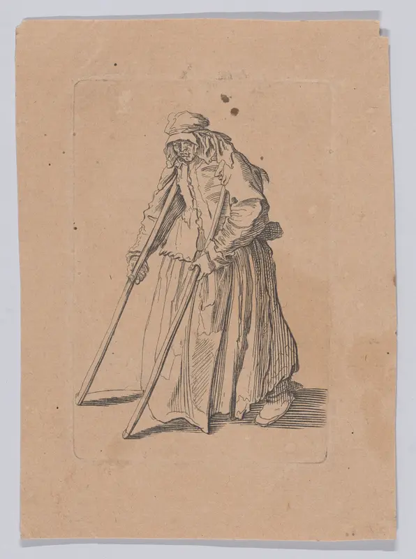 Reverse and Reduced Copy of La Mendiante aux Béquilles (The Female Beggar with Crutches), from "Les Gueux suite appelée aussi Les Mendiants, Les Baroni, ou Les Barons" (The Beggars, also called the Barons) Wall Art by Anonymous - High-Resolution Digital Print