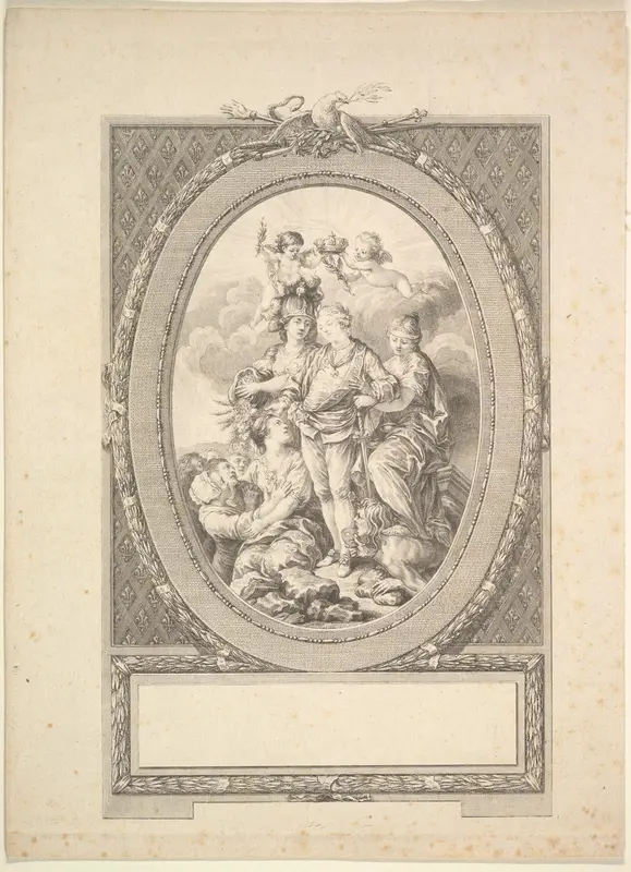 Reverse Copy of Allegory of Louis XVI on the Occasion of his Accession to the Throne of France in 1774 Wall Art by Augustin de Saint-Aubin - High-Resolution Digital Print