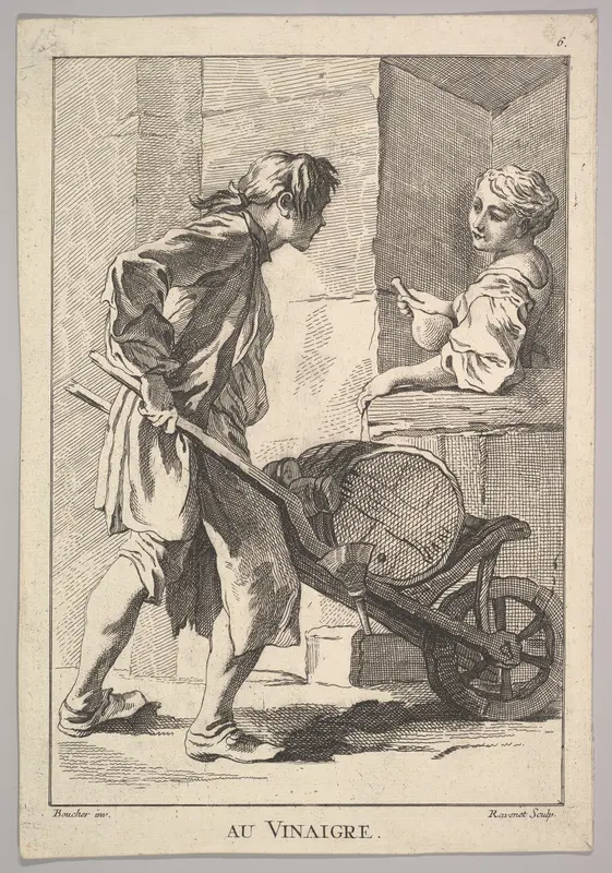 Reverse copy of Au Vinaigre (Vinegar), plate 6 from "Le Cris de Paris" (The Cries of Paris) Wall Art by Simon Francis Ravenet, the elder - High-Resolution Digital Print