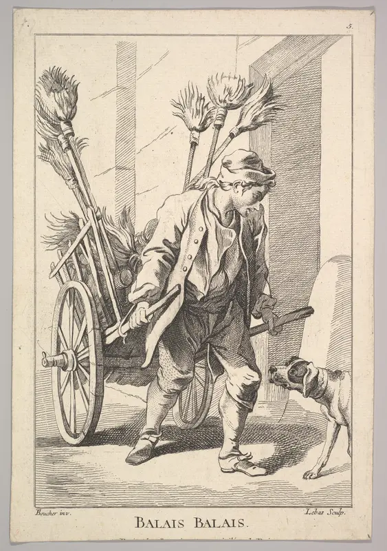 Reverse copy of Balais Balais (Brushes Brushes), plate 5 from "Le Cris de Paris" (The Cries of Paris) Wall Art by Jacques Philippe Le Bas - High-Resolution Digital Print