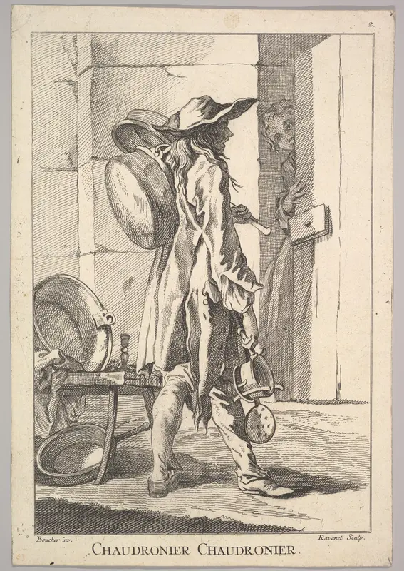 Reverse copy of Chaudronier Chaudronier (Boilermaker Boilermaker), plate 2 from "Le Cris de Paris" (The Cries of Paris) Wall Art by Simon Francis Ravenet, the elder - High-Resolution Digital Print