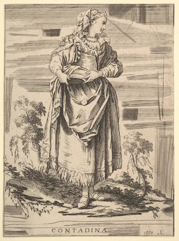 Reverse copy of Contadina, Recueil de diverses fig.res étrangeres Inventées par F. Boucher P.tre du Roy et Gravées par F. Ravenet (Collection of Various Foreign Figures, Devised by F. Boucher, Painter of the King and Engraved [etched] by F. Ravenet), Wall Art by Simon Francis Ravenet, the elder - High-Resolution Digital Print