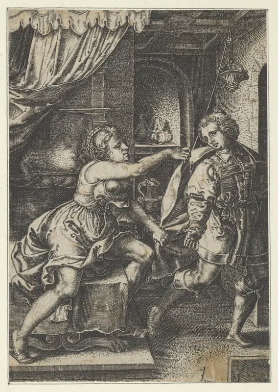 Reverse Copy of Joseph and Potiphar's Wife, from The Story of Joseph Wall Art by Georg Pencz - High-Resolution Digital Print