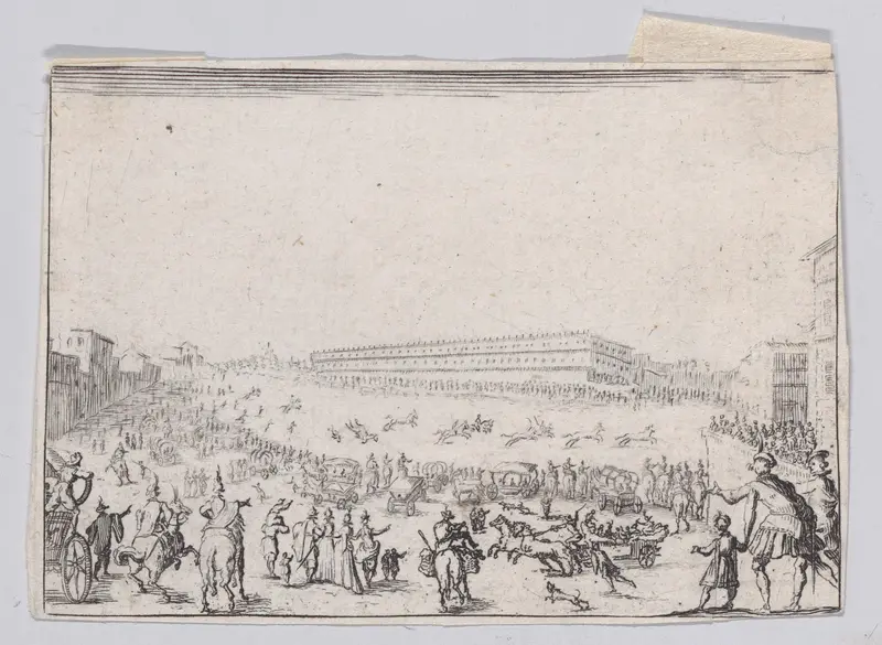 Reverse Copy of La Course de Chevaux sur la Place Pitti a Florence (The Horse Race at the Piazza Pitti in Florence), from "Les Caprices", Series A, The Florence Set Wall Art by Anonymous - High-Resolution Digital Print