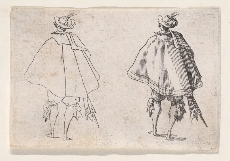 Reverse Copy of Le Gentilhomme au Grand Manteau, Vu de Dos (Gentleman with a Large Mantle, Viewed from Behind), from "Les Caprices" Series A, The Florence Set Wall Art by Anonymous - High-Resolution Digital Print