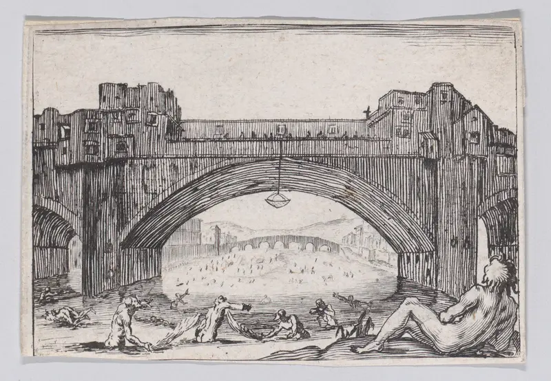 Reverse Copy of Le Ponte-Vecchio, a Florence (The Ponte-Vecchio, in Florence), from "Les Caprices" Wall Art by Anonymous - High-Resolution Digital Print