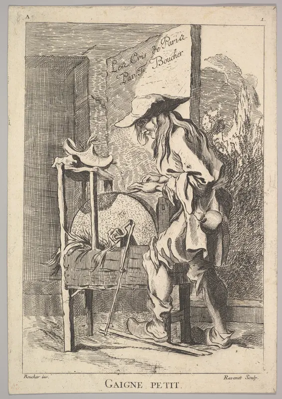 Reverse copy of the Frontispiece: Gaigne Petit, plate 1 from "Le Cris de Paris" (The Cries of Paris) Wall Art by Simon Francis Ravenet, the elder - High-Resolution Digital Print