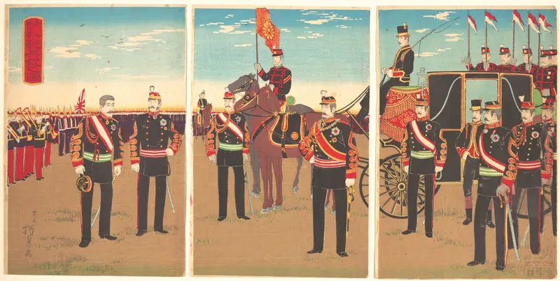 Review of Troops at the Aoyama Parade Grounds Wall Art by Inoue Yasuji - High-Resolution Digital Print