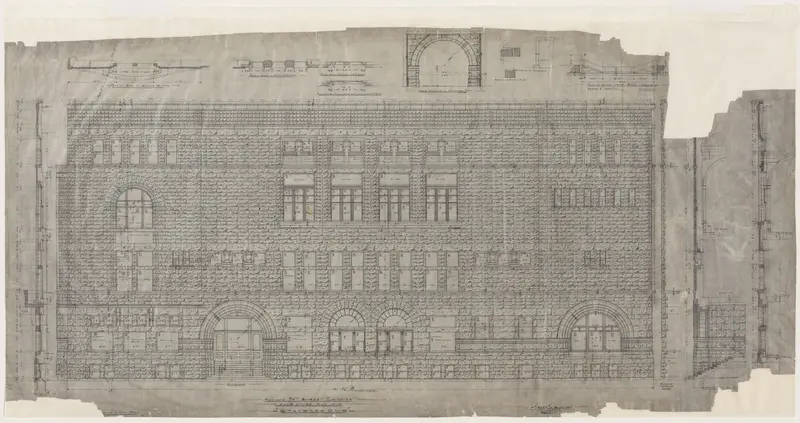 Revised 24th Street Elevation for Standard Club, Chicago, Illinois, Details and Sections Wall Art by Adler & Sullivan, Architects - High-Resolution Digital Print