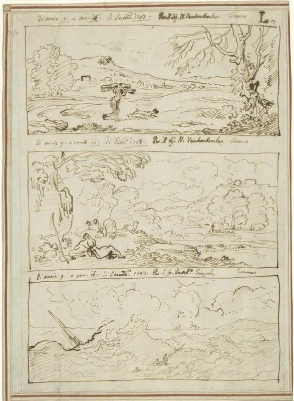 Ricordi van drie deurstukken met landschappen en een zee Wall Art by Carlo Antonio Tavella - High-Resolution Digital Print