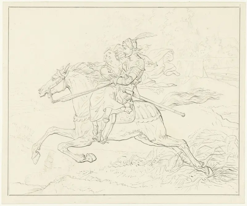 Ridder met een vrouw te paard Wall Art by Louis Moritz - High-Resolution Digital Print