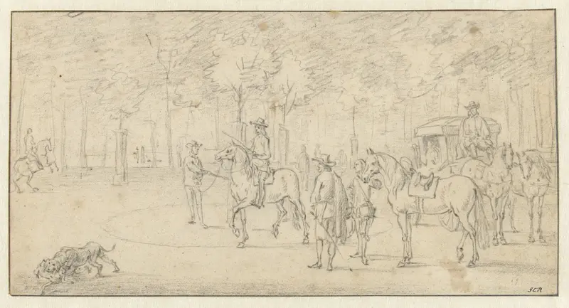 Riding Lesson in a Park, with a Carriage and Other Figures Wall Art by Dirk Maas - High-Resolution Digital Print