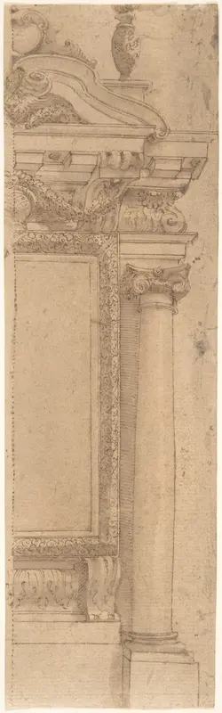 Right Half of Wall Monument Design with Urn Above Wall Art by Anonymous, Italian, 17th century - High-Resolution Digital Print