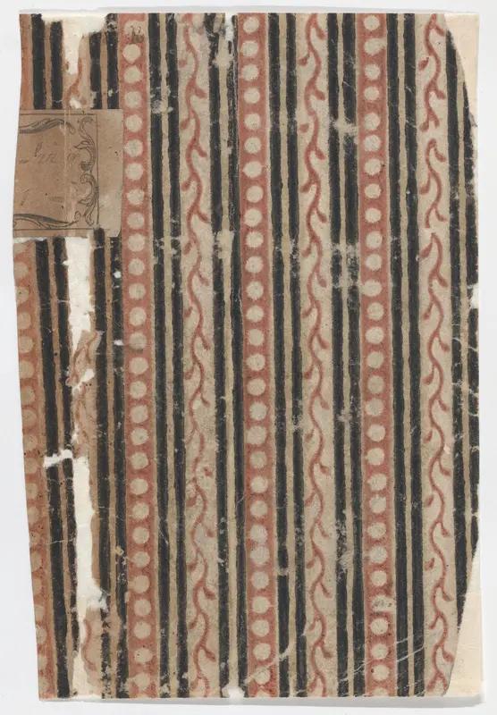 Right side of a book cover with pattern of stripes, vines, and dots Wall Art by Anonymous - High-Resolution Digital Print