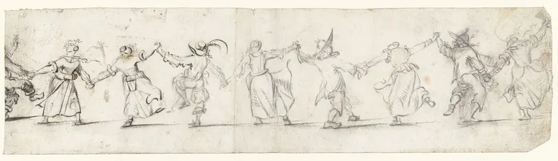 Rij van negen dansende mannen en vrouwen, op de rug gezien Wall Art by Harmen ter Borch - High-Resolution Digital Print
