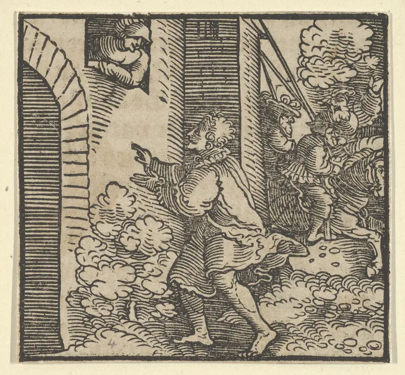 Rinaldo Robbed, Standing in front of the Widow's House, from The Decameron Wall Art by Hans Schäufelein - High-Resolution Digital Print