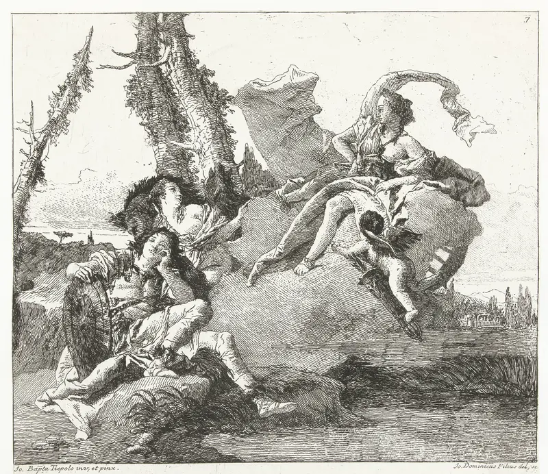 Rinaldo wordt verliefd op Armida door toedoen van Venus en Cupido Wall Art by Giovanni Domenico Tiepolo - High-Resolution Digital Print
