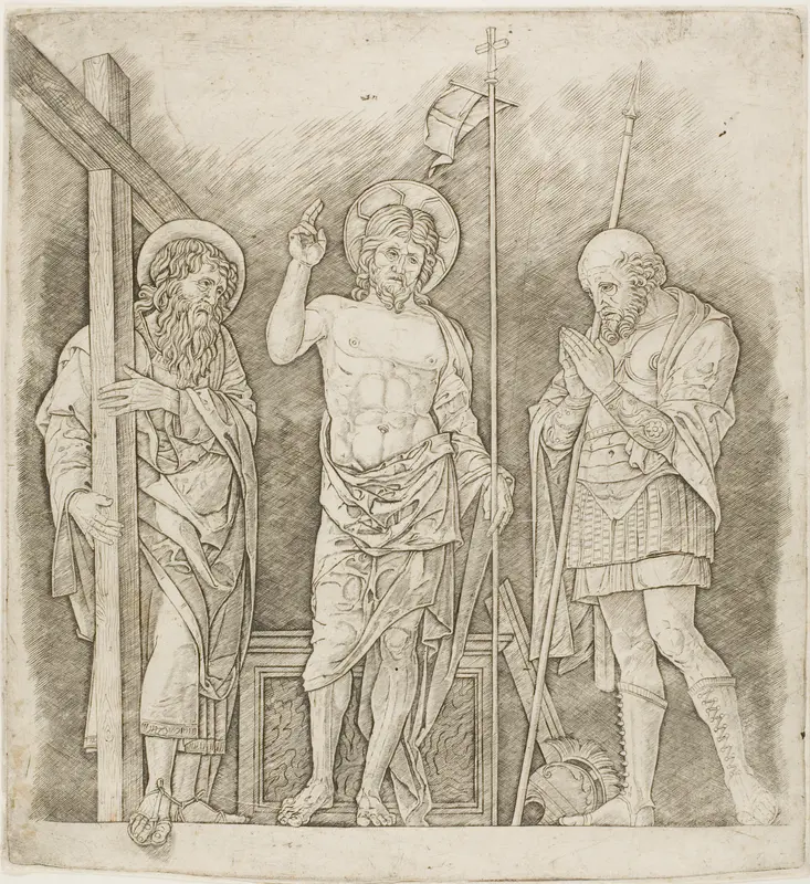 Risen Christ Between Saints Andrew and Longinus Wall Art by Andrea Mantegna - High-Resolution Digital Print