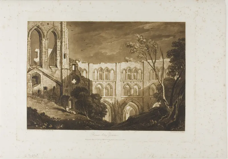 Rivaux Abbey, plate 51 from Liber Studiorum Wall Art by Joseph Mallord William Turner - High-Resolution Digital Print