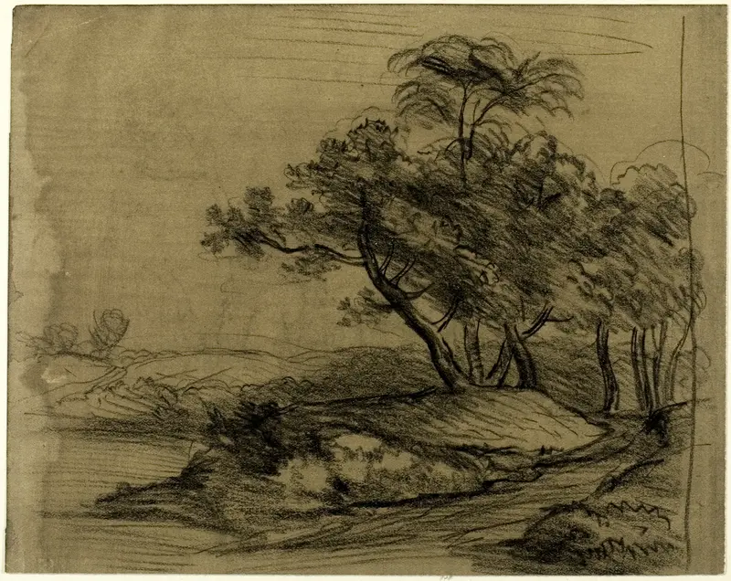 River Bank with Trees (recto); Herd of Cattle Beneath Trees, with Inset Sketch of Landscape (verso) Wall Art by John Constable - High-Resolution Digital Print