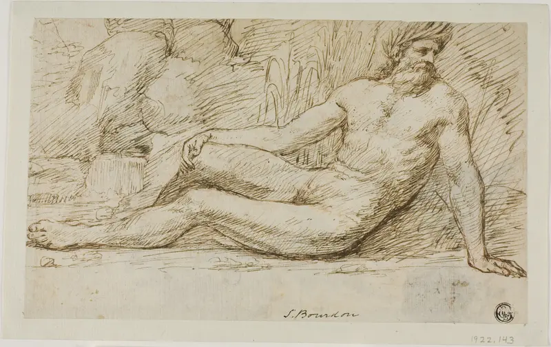 River God (recto); Sketches of Two Male Heads (verso) Wall Art by Sébastien Bourdon - High-Resolution Digital Print