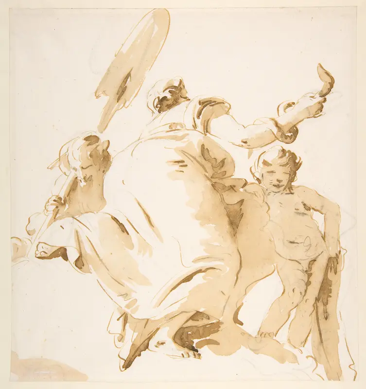 River God with an Oar, Woman Holding a Serpent, and a Standing Nude Boy Wall Art by Giovanni Battista Tiepolo - High-Resolution Digital Print