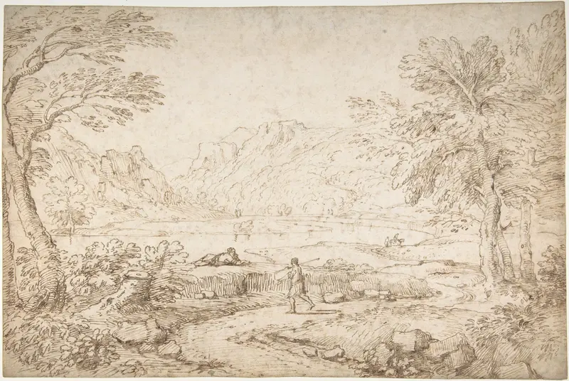 River Landscape near Narni Wall Art by Giovanni Battista Busiri - High-Resolution Digital Print