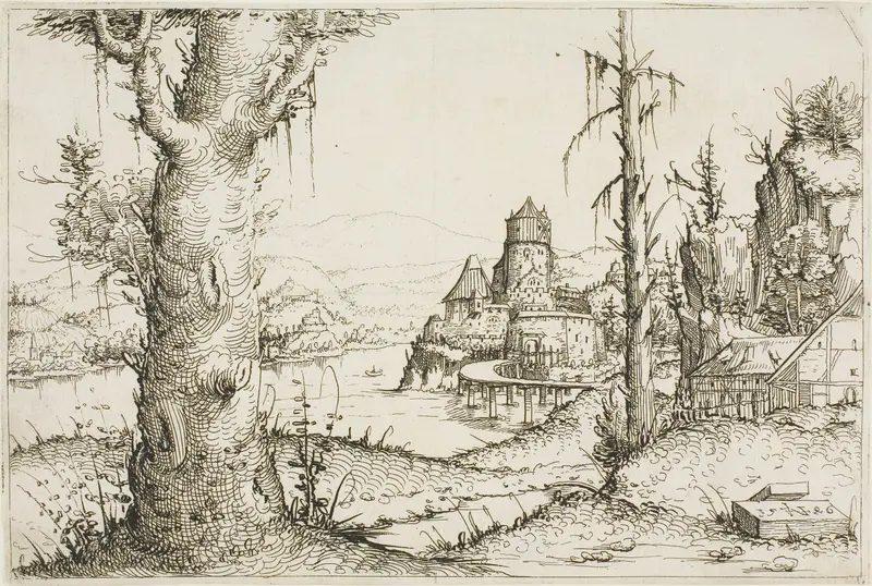 River Landscape with Large Tree in Foreground