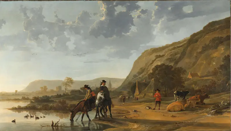 River Landscape with Riders Wall Art by Unknown - High-Resolution Digital Print