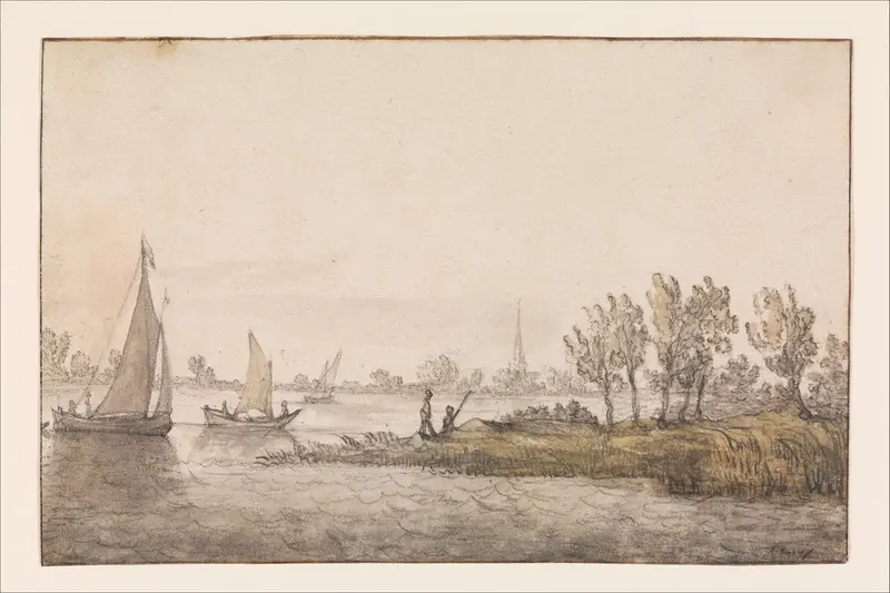 River Landscape with Sailboats Wall Art by Aelbert Cuyp - High-Resolution Digital Print