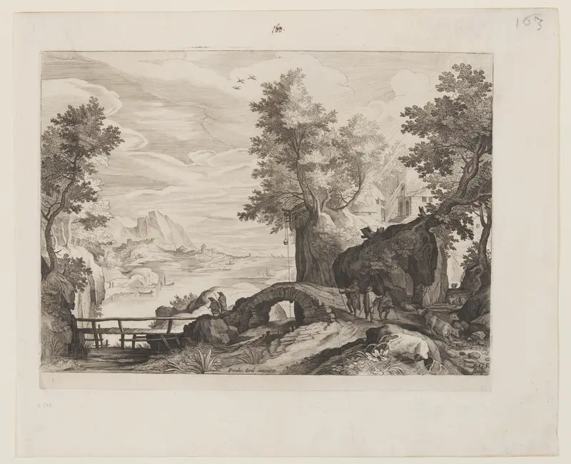 Riverscape with a Stone Bridge and a Wooden Bridge
