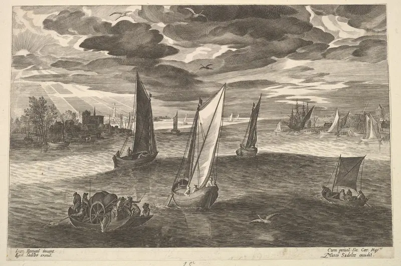 Riverscape with Boats Wall Art by Aegidius Sadeler II - High-Resolution Digital Print