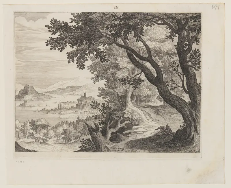 Riverscape with Two People Sitting under a Tree