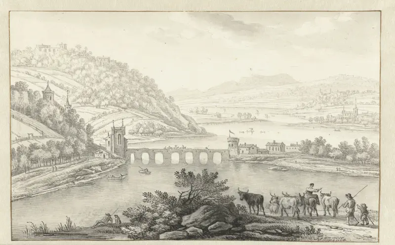 Rivier met een brug in een berglandschap Wall Art by Jan van der Meer (II) - High-Resolution Digital Print
