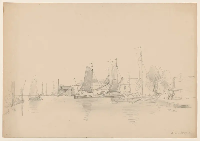 Rivier met schepen bij een bebouwde oever Wall Art by Louis Meijer - High-Resolution Digital Print